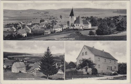 Bayern - Seubersdorf Bäckerei Bahnhof etc. sw-Mehrbild-AK gelaufen 1950