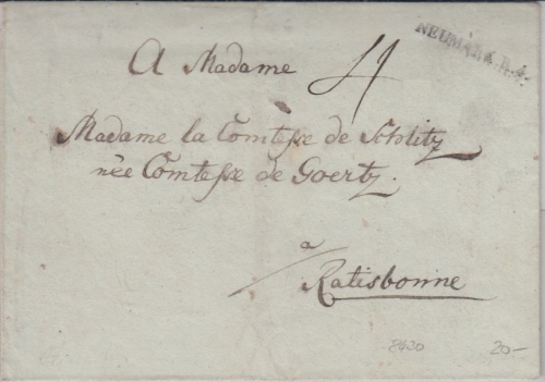 Bayern - Neumark R4 L1 Portobrief n. Regensburg ca. 1800/1805