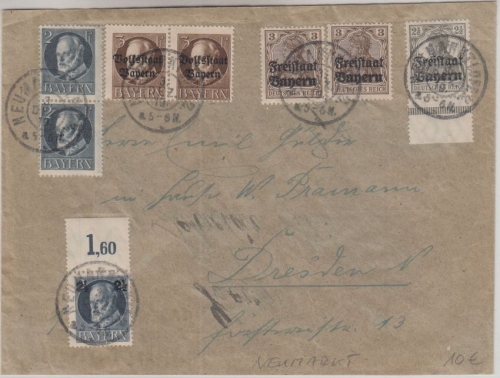 Bayern - Ludwig/Germania Mischfrankatur Brief Neumarkt - Dresden 1919