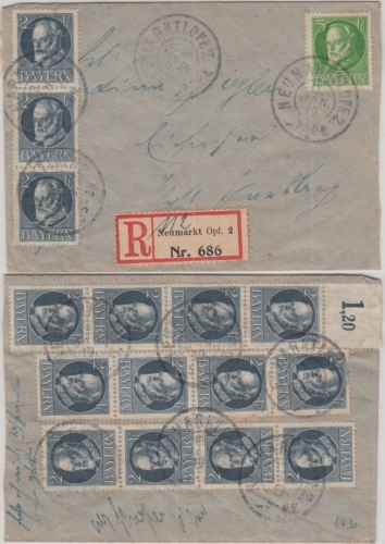 Bayern - 15x2+5 Pfg. Ludwig Einschreibebrief Neumarkt - Parsberg 1919