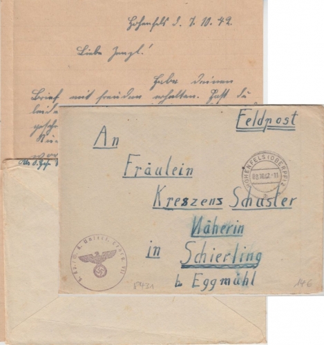 DR - Hohenfels (Oberpf.) 2 Feldpostbrief n. Schierling 1942 - mit Inhalt