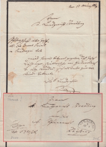 Bayern - Straubing 22/3 HKS Dienstbrief/Trauerrandung n. (?) 1864