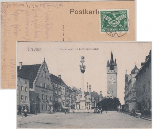 DR - 5 Pfg. Verkehrsausstellung Karte Straubing - München 1925