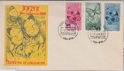 Ifni - Jugendmarken Schmetterlinge Schmuck-FDC ESST Sidi 6.6.63