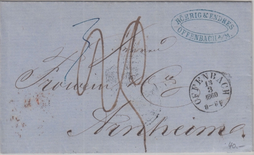 Thurn&Taxis/Niederlande - Offenbach 13.3.1860 Portobrief n. Arheim