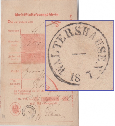 DR - Waltershausen apt. Th&T Fingerhut-K1 Einlieferungsschein 1872