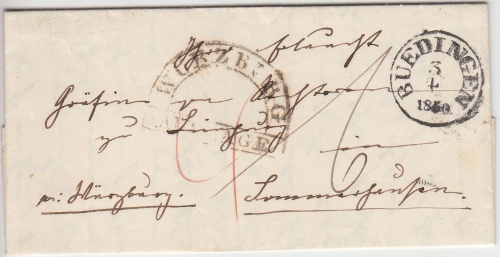 Thurn&Taxis/Bayern - Buedingen 3/4 1850 K1 Portobrief n. Sommerhausen