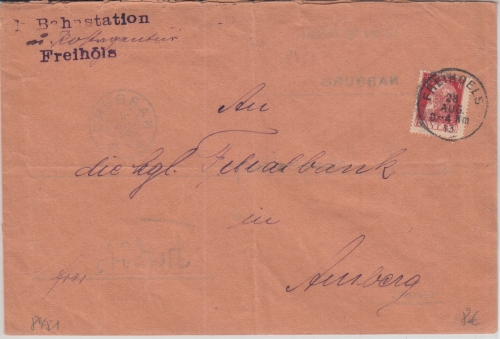 Bayern - 10 Pfg. Luitpold/E-Lochung Dienstbrief Freihöls - Amberg 1913