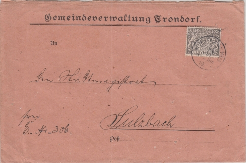 Bayern - 25 Pfg. Staatswappen Dienstbrief Neukirchen b. Sulzbach - Sulzbach 1919