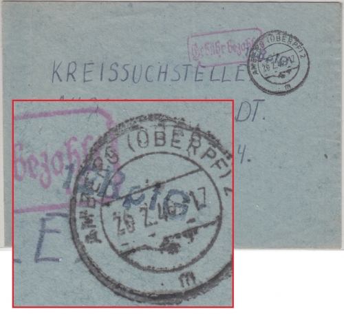 All.Bes. - Amberg2 20.2.46 Gebühr bezahlt Ra1 12 Rpf Ge Postmeister Gebert Brief