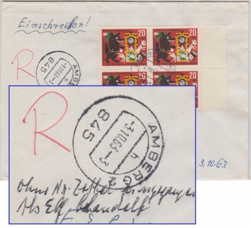 BRD - Amberg 3.10.63 Einschreibebrief v. Grafing Provisorium