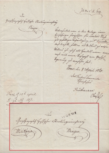 Thurn&Taxis - Worms L1 Militariabrief n. Bingen 8. April 1820