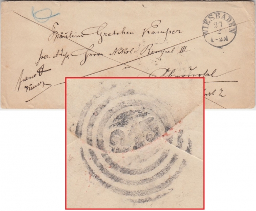 Thurn&Taxis - Wiesbaden 27/2 portofreier Brief n. Oberursel - rs. Ringstpl. 215!