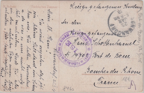 Bayern - Schwandorf 1918 Kriegsgefangenenkarte n. FRANKREICH Lagerzensur