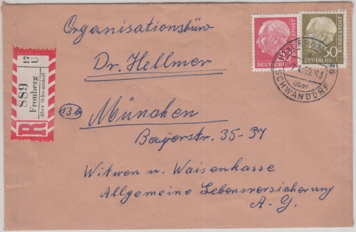BRD - Frohnberg ü. Schwandorf Poststelle I Einschreibebrief n. München 1959