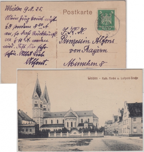 DR - Prinz Alfons v. Bayern Originalunterschrift AK Weiden n. München 1925