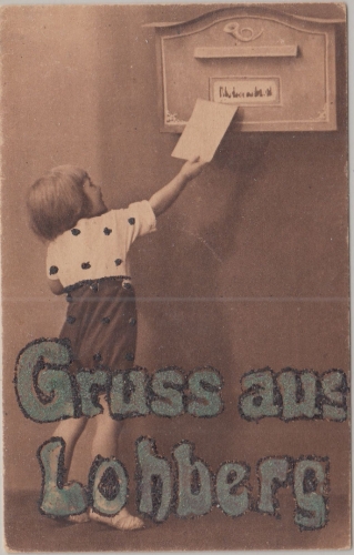 Bayern - Lohberg Mädchen m. Briefkasten "Glitterkarte" ca. 1910