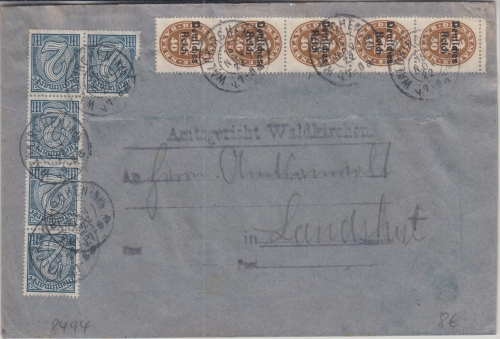 DR-Infla - 5x40 Pfg. By-Abschied/DR u.a. Dienstbrief Waldmünchen - landshut 1922