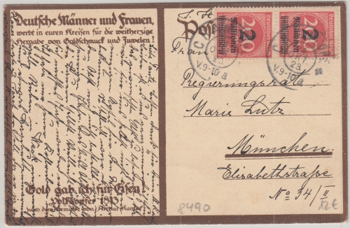 DR-Infla - 2x2 Mio./200 M. Ziffer karte Cham - München 24. OKT 23