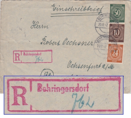 All.Bes. - Behringersdorf 1947 Einschreibebrief n. Ochsensfurt