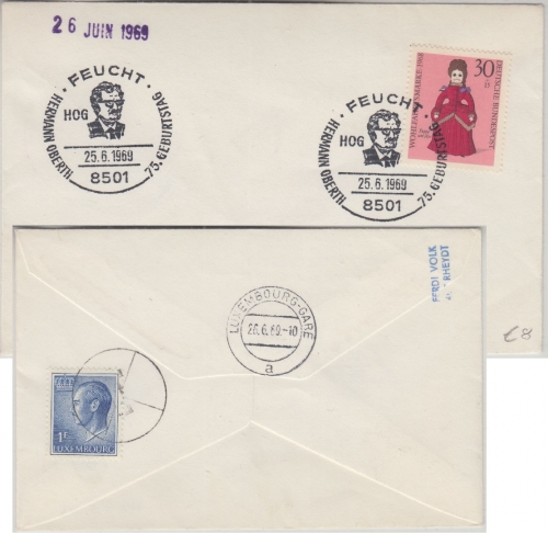 BRD - Feucht 75. Geb. H. Oberth SST Brief n. LUXEMBURG/postlagernd 1969