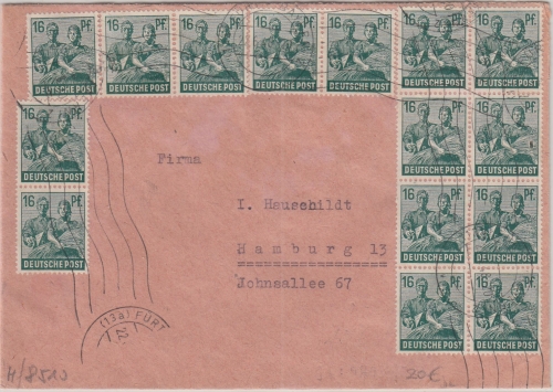 All.Bes./Währungsreform - 15x16 Pfg. Arbeiter Brief Fürth - Hamburg 22.6.48