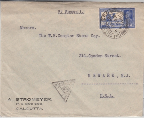 Indien - 3 A. 6 P. Kamelpostreiter Zensurbrief n. USA Dehli - Newark 1940
