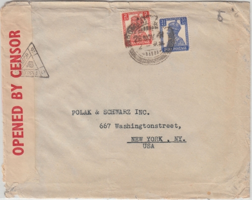 Indien - 2+3 1/2 A. Georg VI. Zensurbrief n. USA Bombay New York 28.NOV 1941