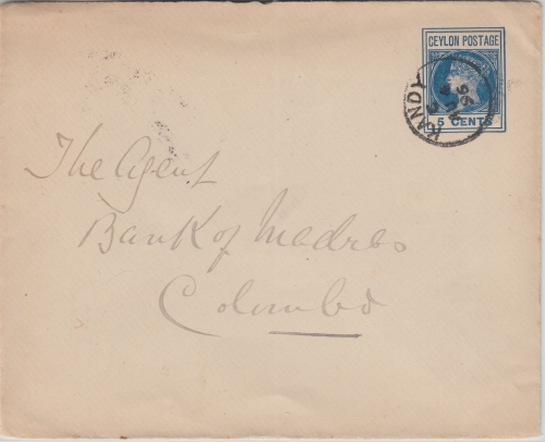 Ceylon - 5 C. Victoria Ganzsache Brief Kandy - Colombo 1896