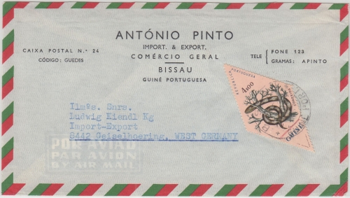 Portug. Guinea - 4 E. Schlangen Luftpostbrief Bissau - Geiselhöring 1963