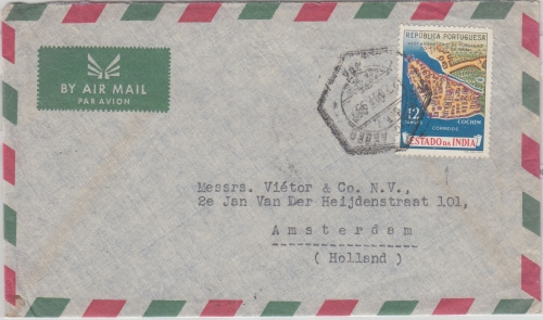 Portug. Indien - 12 T 450 J. Kolonie Luftpostbrief n. HOLLAND Goa Amsterdam 1957