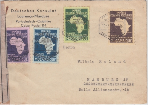Portug. Ostafrika - Kolonialreise Carmone Satz Zensurbrief Lourenco Marques 1939