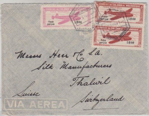 Mocambique - 2x5+1 E. Flugpostausg./Taxe percue Luftpostbrief i.d. SCHWEIZ 1948