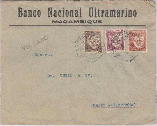 Mocambique - 1 E. u.a. Freimarken Firmenbrief n. Mainz 1939