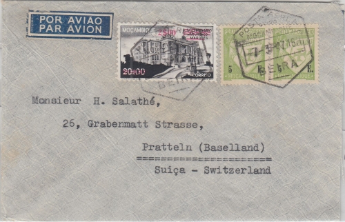 Mocambique - 2/20 E. Stadthaus/Überdruck u.a. Luftpostbrief i.d. SCHWEIZ 1947