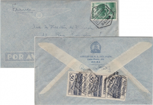 Mocambique - 5 E. Globus u.a. Luftpostbrief n. FRANKREICH Beira - Paris 1950
