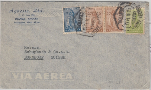 Angola - 1,75 A. Freimarke u.a. Luftpostbrief i.d. SCHWEIZ Luanda Burgdorf 1934
