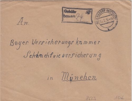 All.Bes. - Baiersdorf 25.3.46 Gebühr bezahlt Ra2 Brief n. München
