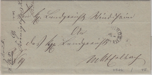Bayern - Windsheim 1/2 schwarzer(!) Fingerhut-K1 Dienstbrief n. Mkt Erlbach 1876