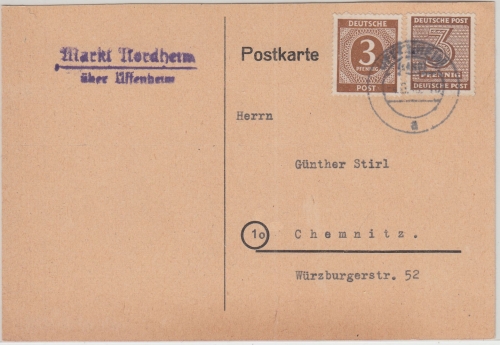 All.Bes. - Markt Nordheim ü. Uffenheim Landpost-L2 Drucksache n. Chemnitz 1946