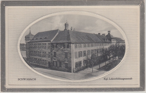 Bayern - Schwabach Kgl. Lehrerbildungsanstalt sw-Prägekarte ungelaufen ca. 1910