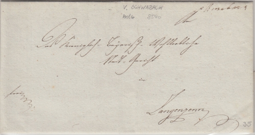 Bayern - v. Schwabach hdschr. Francobrief n. Langenzenn 29. NOV 1806