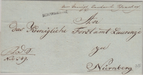 Bayern - Schwabach L1 Dienstbrief n. Nürnberg ca. 1825