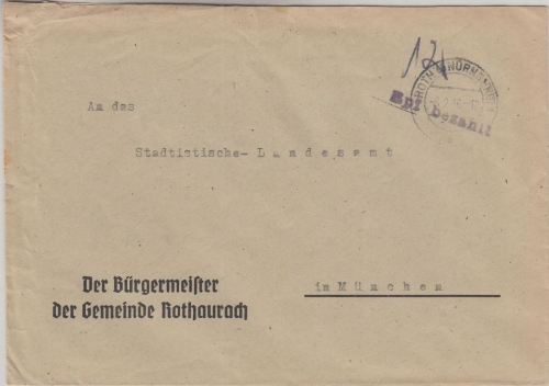 All.Bes. - Roth b. Nürnberg 6.2.46 Rpf bezahlt L1 Brief n. München