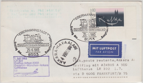 BRD - SST Ebermannstadt 1983 Zuleitungspost LH-Erstflug Frankfurt a/M - Ankara