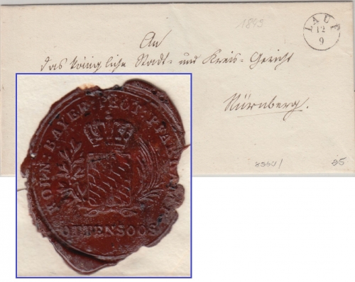 Bayern - Lauf 12/9 Fingerhut-K1 Francobrief Ottensoos - Nürnberg 1849