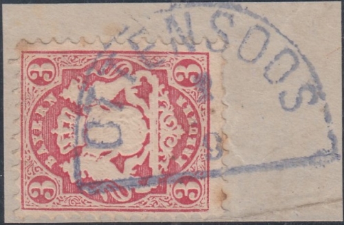 Bayern - Ottensoos 2/9 blauer HKS Briefstück 3 Kr. Wappen/gez.