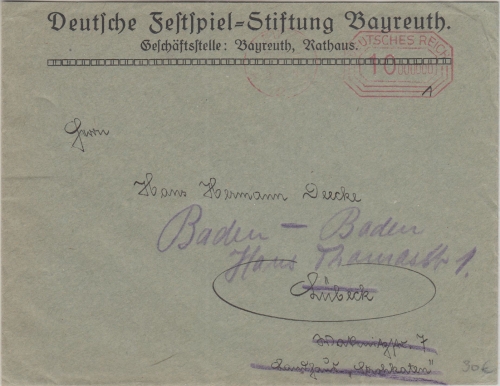 DR-Infla - Bayreuth 29.10.23 10 Mio. M. Postfreistempel Brief (Vordruck!)