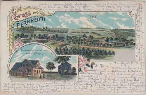 Bayern - Fernreuth Wirtschaft Totale farb. Mehrbildlitho ca. 1900/gelaufen 1919