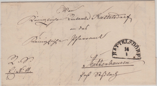 Bayern - Rattelsdorf 14/1 HKS Dienstbrief n. Kuttenhausen Post Seßlach 1865